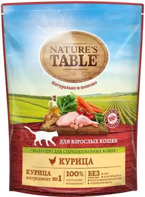 Купить nature's table сухой корм для взрослых кошек, с курицей
