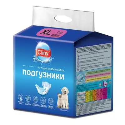 Купить cliny подгузники для кошек и собак 15-30 кг размер xl