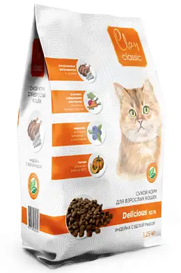 Clan Classic Delicious 32/15 сухой корм для взрослых кошек, с индейкой и белой рыбой