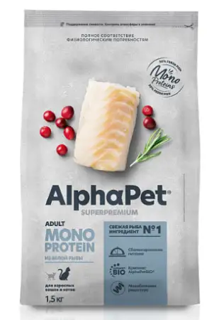Купить alphapet superpremium monoprotein сухой корм для взрослых кошек с белой рыбой