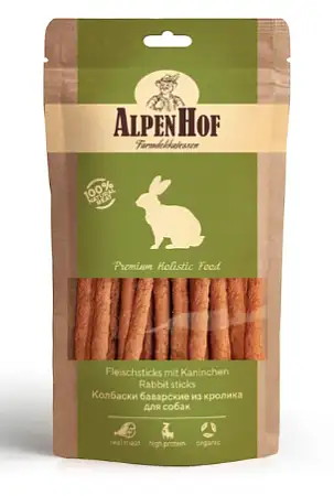 Купить alpenhof лакомство для собак средних и крупных пород Колбаски баварские из кролика
