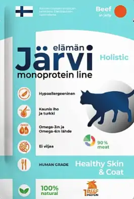 Jarvi Monoprotein line влажный корм для кошек для здоровой кожи и шерсти с говядиной кусочки в желе (пауч)
