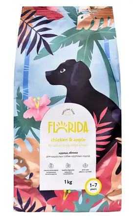 Купить florida сухой корм для взрослых собак крупных пород с курицей и яблоком